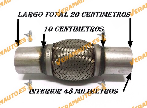 TUBO MALLA FLEXIBLE ESCAPE DE 48 MM DE INTERIOR Y LARGO 10 CENTIMETROS CON EXTENSION ACERO INOXIDABLE REFORZADO ADAPTABLE 