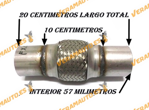 TUBO MALLA FLEXIBLE ESCAPE DE 57 MM DE INTERIOR Y LARGO 10 CENTIMETROS CON EXTENSION ACERO INOXIDABLE REFORZADO ADAPTABLE