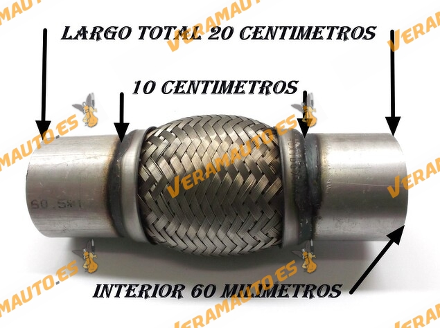 TUBO MALLA FLEXIBLE ESCAPE DE 60 MM DE INTERIOR Y LARGO 10 CENTIMETROS CON EXTENSION ACERO INOXIDABLE REFORZADO ADAPTABLE