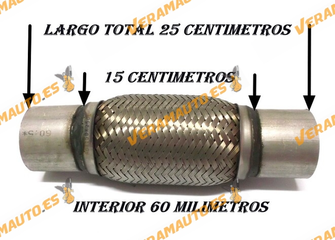 TUBO MALLA FLEXIBLE ESCAPE DE 60 MM DE INTERIOR Y LARGO 15 CENTIMETROS CON EXTENSION ACERO INOXIDABLE REFORZADO ADAPTABLE