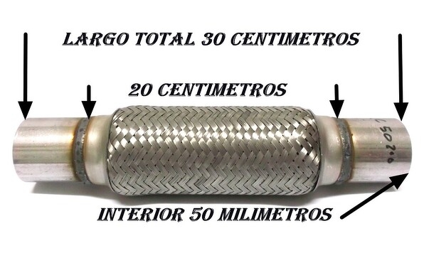 TUBO MALLA FLEXIBLE ESCAPE DE 50 MM DE INTERIOR Y LARGO 20 CENTIMETROS CON EXTENSION ACERO INOXIDABLE REFORZADO ADAPTABLE
