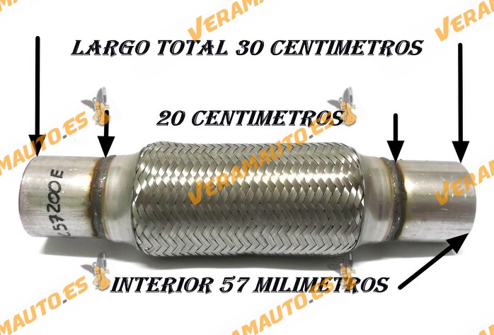 TUBO MALLA FLEXIBLE ESCAPE DE 57 MM DE INTERIOR Y LARGO 20 CENTIMETROS CON EXTENSION ACERO INOXIDABLE REFORZADO ADAPTABLE