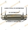 TUBO MALLA FLEXIBLE ESCAPE DE 54 MM DE INTERIOR Y LARGO 25 CENTIMETROS CON EXTENSION ACERO INOXIDABLE REFORZADO ADAPTABLE