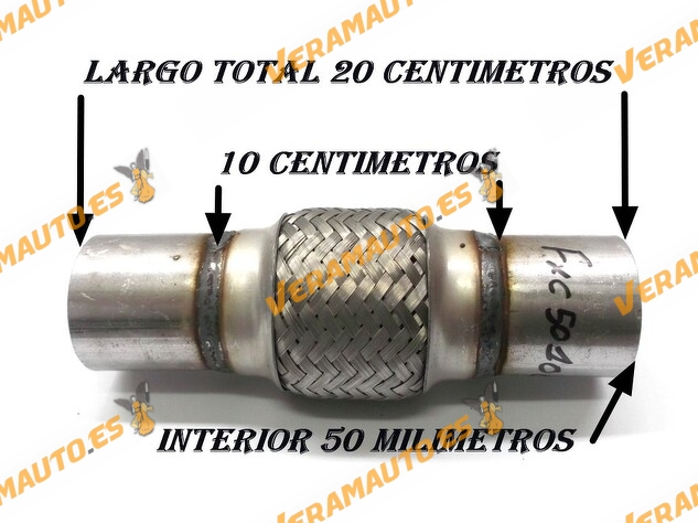 TUBO MALLA FLEXIBLE ESCAPE DE 50 MM DE INTERIOR Y LARGO 10 CENTIMETROS CON EXTENSION ACERO INOXIDABLE REFORZADO ADAPTABLE