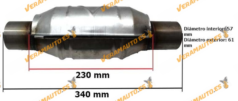 Catalizador modelos gasolina universal adaptable redondo con protección calorífica 57 mm diámetro interior Norma Euro IV