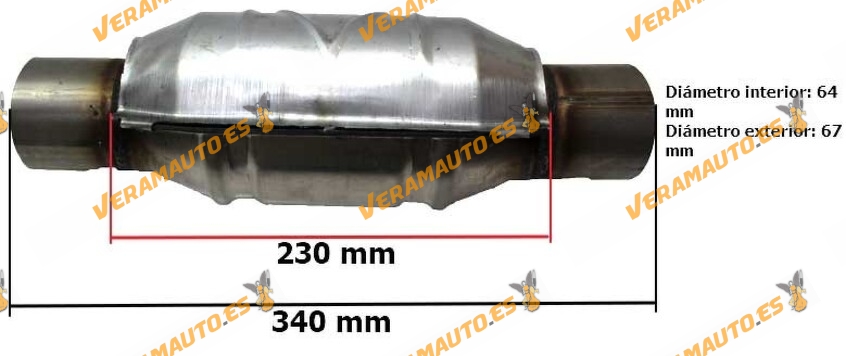Catalizador modelos gasolina universal adaptable redondo con protección calorífica 64 mm diámetro interior Norma Euro IV