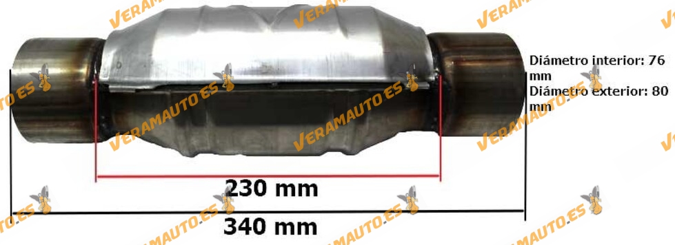 Catalizador motores gasolina 76 mm diámetro interior universal adaptable redondo con protección calorífica Norma Euro IV