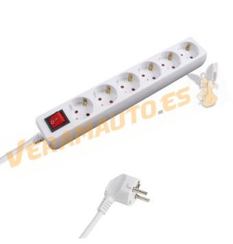 Base Múltiple con Interruptor y 3 | 6 Tomas | Color blanco | Longitud de 1,5 metros | Sección de Cable de 3x1,0 mm y 3.400 w