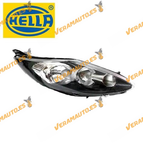 Ford Fiesta Headlight 2009 to 2013 | Right | Black Background | HELLA | H7 and H1 Lamps | With Motor Dimmer | OEM 8A6113W029AD