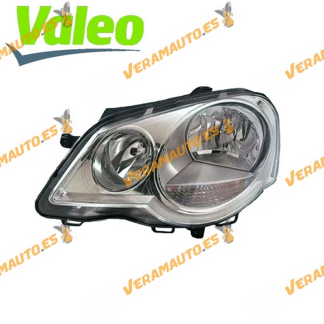 Left Headlamp VALEO Volkswagen Polo 9N 2005 to 2009 Front | Electric | Chrome | H1 + H7 Bulbs | OEM 6Q1941007AJ