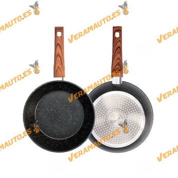 Nonstick Skillet Aluminum With Stone Finish And Wood Effect Handle | Different Measurements