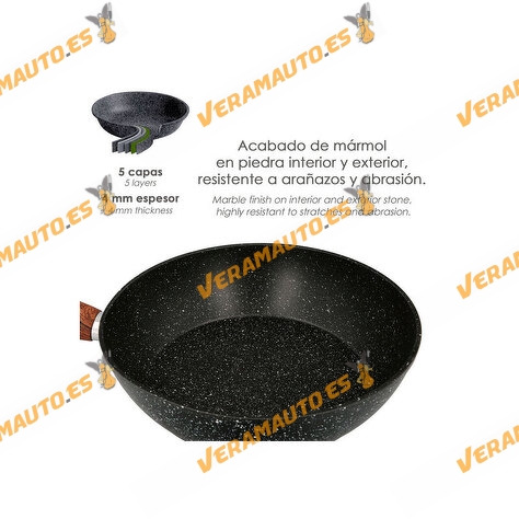 Sarten Aluminio Forjado Antiadherente Acabado Piedra Con Mango Engomado Efecto Madera | Diferentes Medidas