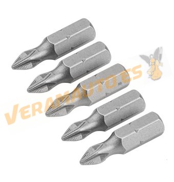 Juego de Puntas de Destornillador PZ2 x 25 mm | PH2 x 25 mm | Tolsen | Lote de 5 Unidades