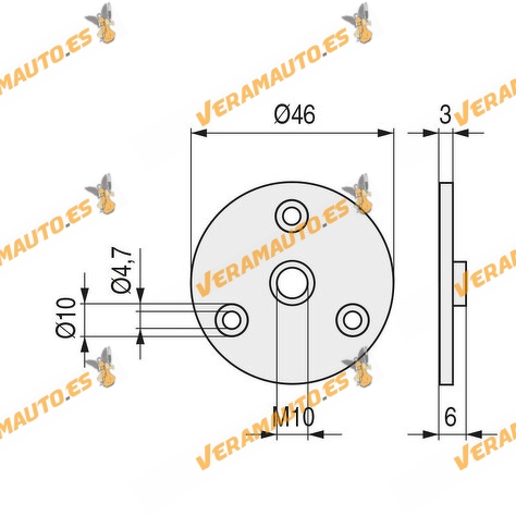 Mecanismo de Tapicería | Placa Metal Mate D46 Rosca M10 Zincado P/Pata