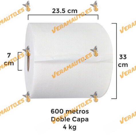 Bobina | Rollo de papel de Celulosa para uso Industrial | 600 metros | 4 kg | Doble Capa | Fabricado en Celulosa