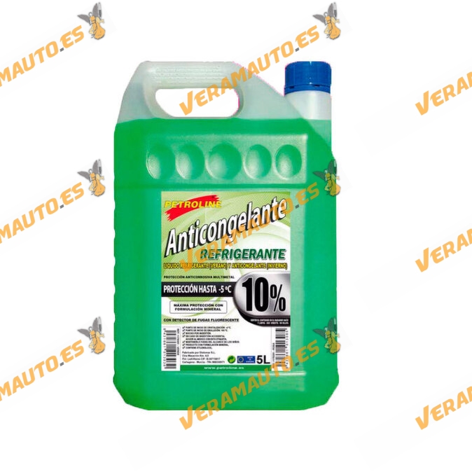 PETROLINE Mineral Antifreeze Fluid 10% | Colour Green | Summer Coolant | Protection down to -5ºC