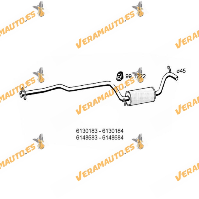 Silencioso Intermedio Ford Escort III IV | Orion | De 1980 a 1990 | 1.3 | 1.4 | 1.6 | OEM 6130183