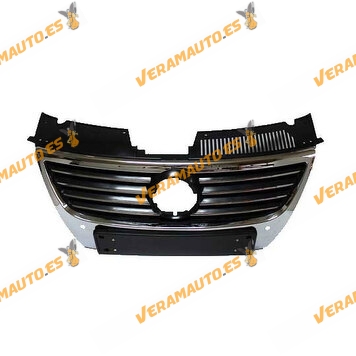 Front Grille Volkswagen Passat from 2005 to 2010 with Hole, Sensor, Black Chrome Trims equal to OEM 3C0853651AK