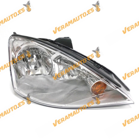 Faro Optica Ford Focus Del 2001 Al 2004 Lamparas H7 y H1 Fondo Cromado Derecho