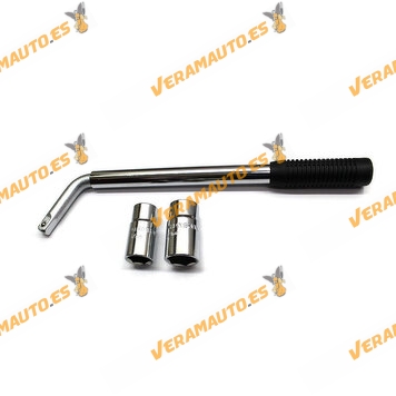 Extendible/telescopic key for wheels with 2 reversible mouths of 17 - 19 - 21 - 23 mm (chromium - vanadium)