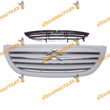 Front Bumper Grille Citroen C3 from 2001 to 2005 Printed Black with Interior Grille