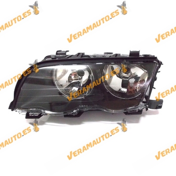 Faro Bmw Serie 3 E46 de 1998 a 2001 izquierdo lamparas H7 y H7 fondo negro similar a 63126902745 63126906493