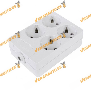Square Multiple Base With Grounding Plug | Without Cable | 4 Sockets | White | AMIG