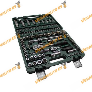Toolbox 108 Piece Chrome Vanadium Professional | Socket Keys | Tips | Ratchets | 1/2 "and 1/4" metric