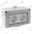 Double Schuko Socket Base With Cover | Light Gray | WATERPROOF series