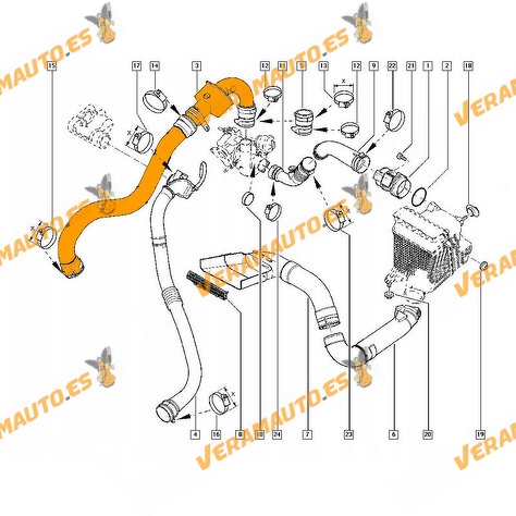 Manguito Intercooler | Entrada Tubería flexible Renault Megane II Scenic |  | Motores 1.5 DCi | OEM 384940