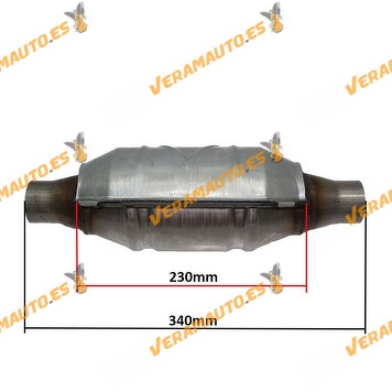 Catalizador Universal Adaptable | Apto Normativa Emisiones EURO V | Redondo con Protección Calorifica | Largo Total 340mm