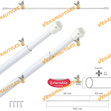 Extendable Curtain Rod With Adjustable Pressure Spring | With Support and Suction Cups | Size 60 / 105cm | 2 Unit