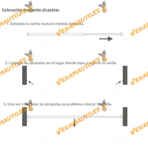 Barra Visillo Extensible Con Soporte | Sin Muelle | Con Soporte y Ventosas | Medida 50 / 68 cm| 2 Unidad