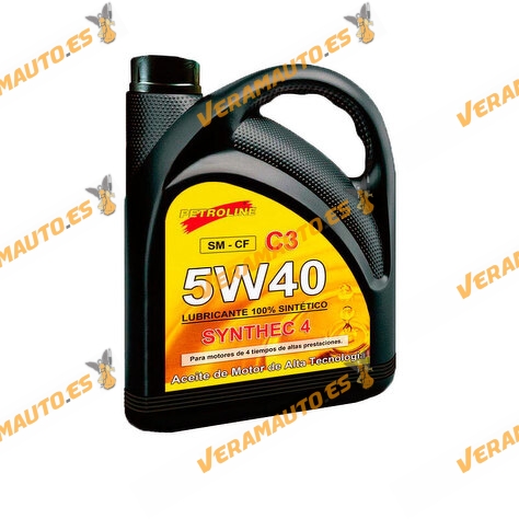 Aceite Motor Petroline 5W40 Synthec 4 C3 Sintético | DPF Multivalvulas Catalizador Turboalimentado 502.00 505.00 5 Litros