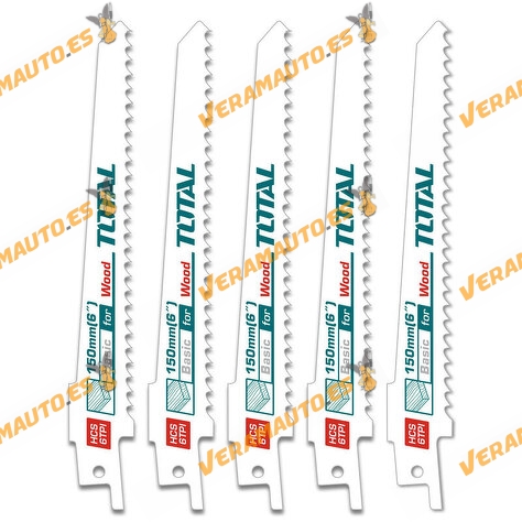 Set 5 Hojas Para Sierra de Sable | Corte Para Madera | 150mm | Recambio | HCS 6TPI