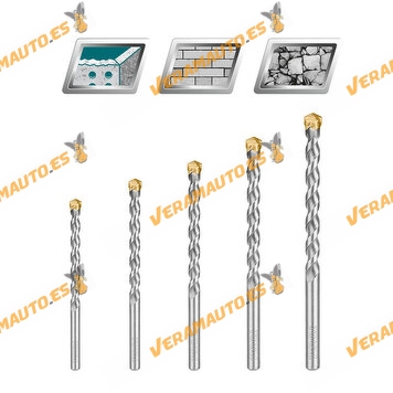 Set of 5 Impact Resistant Wall Drill Bits for Concrete and Stone