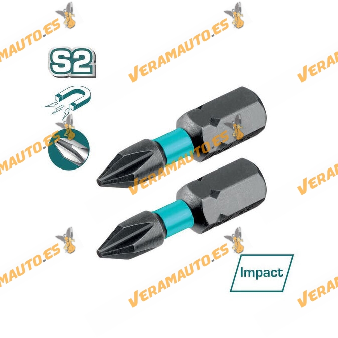 Juego de 2 Puntas de Impacto de Tipo PH1 | Superficie Negra | Punta Magnética | Diferentes Medidas