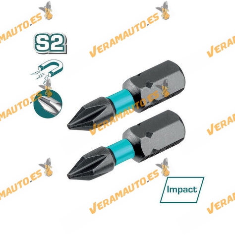 Juego de 2 Puntas de Impacto de Tipo PH1 | Superficie Negra | Punta Magnética | Diferentes Medidas