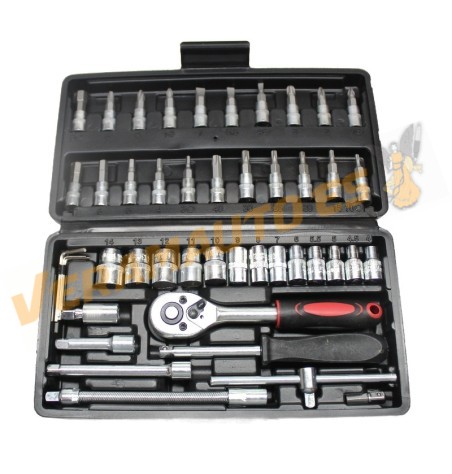 46-Piece Chrome Vanadium Tool Set | Socket Wrenches | Bits | Ratchet | 1/4" Metric