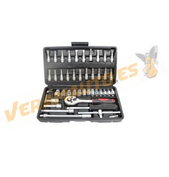 46-Piece Chrome Vanadium Tool Set | Socket Wrenches | Bits | Ratchet | 1/4" Metric