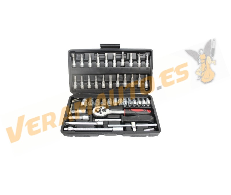 46-Piece Chrome Vanadium Tool Set | Socket Wrenches | Bits | Ratchet | 1/4" Metric