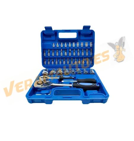 50-Piece Tool Kit | 1/4" and 1/2" Ratchet Set with Sockets and Assorted Bits