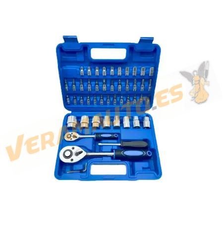 50-Piece Tool Kit | 1/4" and 1/2" Ratchet Set with Sockets and Assorted Bits