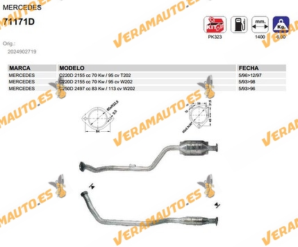 CATALIZADOR ESPECIFICO MERCEDES W202 C220 D de 1993 a 1998 SIMILAR A 2024902719
