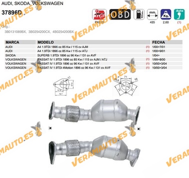 CATALIZADOR ESPECIFICO A4, SKODA SUPER B, PASSAT IV, 1.9TDi 1896 CC AJM ATJ AVF SIMILAR A 3B0131089BX, 3B0254200CX, 4B0254200BX